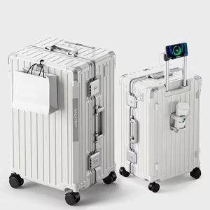 Maleta con marco de alumbre para equipaje grande y grueso de PC Bayer duradera, portavasos extensible de gran capacidad, Puerto USB, diseño clásico a la moda - Product Image 4