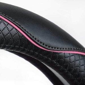 Funda para volante de 4 radios de cuero de microfibra <span class=keywords><strong>MELO</strong></span> acabado mate antideslizante patrón de grabado universal de 15 pulgadas (línea <span class=keywords><strong>rosa</strong></span>) - Product Image 6