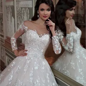 Pettifalt-vestido de novia de lujo de cola grande, de manga larga, brillante, con cuentas de cristal, cintura, de lujo, de encaje, para boda, 2022