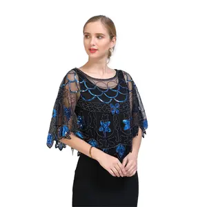 Newest Elegant Shiny Sequined Beaded Shoulder Shawl Scarf Sexy Crystal Lace Decorated Midi Casual Party Evening dress wear