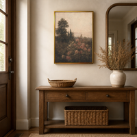 Peinture sur toile encadrée grand format, paysage tonaliste de jardin de roses vintage, art mural moderne décoratif de luxe doré pour chambre à coucher