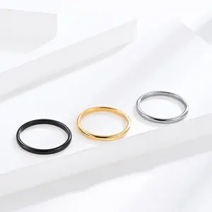 Poya珠宝2毫米简单主环黑色/银色/镀金男士女士结婚戒指钨戒指