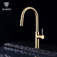 Robinet d'eau en laiton antique, mitigeur de cuisine à une poignée extractible avec finition dorée