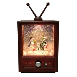 ที่ไม่ซ้ำกัน Melody Merry Christmas OEM LED ลูกบอลหิมะสไตล์ Retro TV ปั่นน้ำคริสต์มาสโคมไฟลูกโลกหิมะ Snowman Design