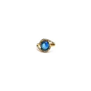 Fashion <b>Ring</b> 316L Stainless Steel PVD Gold Plating Blue Stone With Diamond Accents - Product Image 1