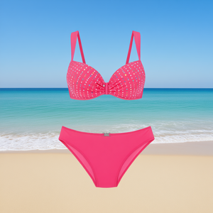 Costume da bagno bikini HDJ taglie forti con reggiseno push-up e slip a vita alta con motivo a pois di strass per donna 42 44 46 48 - Product Image 2