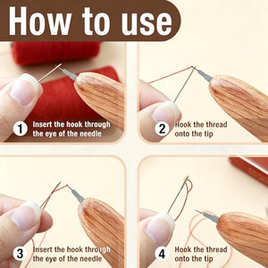 Enfile-aiguille en bois fait main pour la couture à la main - Manche en bois dur <span class=keywords><strong>avec</strong></span> <span class=keywords><strong>crochet</strong></span> en acier inoxydable (1 cm d'extension) pour un enfilage facile - Product Image 5
