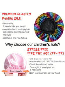 Bonnets en Satin Élastiques Ronds pour Bébés avec Logo Personnalisé pour Cheveux d'Enfants, Accessoire Capillaire en Soie Métallisée Laser pour Enfants - Product Image 5