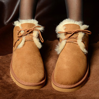 Bottes de neige en cuir véritable et fourrure de mouton pour femme, nouveau style, résistantes au froid, avec lacets à la cheville en TPR, chaussures en coton, semelle en caoutchouc/EVA