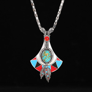 Collana con Ciondolo a Piuma in Stile Boho Vintage per Donne, Collana con Charm in Pietra Blu Verde, Gioielli alla Moda per Uso Quotidiano, Regalo - Product Image 4