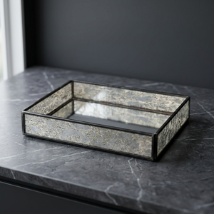 Decorative Tray made with Brass & <b>mirror</b>/ glass used for home decor showcase & storage Supplier from India - Product Image 1