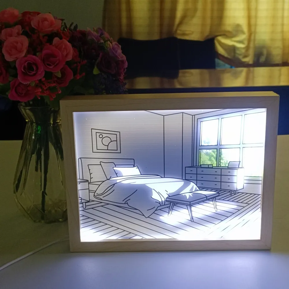 ベッドサイド充電式アートライトアート写真アンビエントアニメアートフレームフレーミングLEDランプ風景画フレームランプ