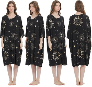 Usine chinoise de pyjamas imprimés avec poche, chemise de nuit grande taille pour <span class=keywords><strong>femme</strong></span>, vêtements de nuit, robe de nuit, t-shirt de sommeil en gros pour l'été - Product Image 1