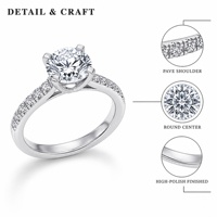 Bague en or 9K 10K 14K 18K pour femme, avec diamant de laboratoire rond brillant 1 carat D VVS1, sertie de quatre griffes et demi-pavé sur le côté, bijou de mode glamour