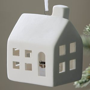 Bulk Cheap White Porcelain LED <strong>House</strong> Ornament <strong>Christmas</strong> Hanging Ceramic Decorations - Product Image 5
