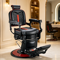 Chaise rétro noire de qualité supérieure avec cadre rouge, mobilier hydraulique pour salon de coiffure masculin