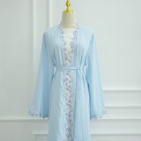 Mode fleur broderie arabe islamique Abaya à manches longues EID modeste Dubaï Abaya ouvert musulman à la mode femmes robes musulmanes
