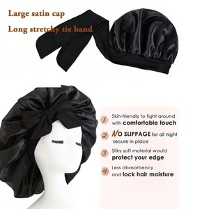 Bonnet <span class=keywords><strong>de</strong></span> couchage populaire <span class=keywords><strong>de</strong></span> couleur unie avec bonnet rond en satin à large bord élastique, bonnet <span class=keywords><strong>de</strong></span> soin des cheveux, bonnet <span class=keywords><strong>de</strong></span> douche - Product Image 4