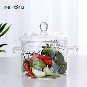 Pentole in vetro borosilicato all'ingrosso pentola in vetro e pentola con doppio manico e coperchio - Product Image 3