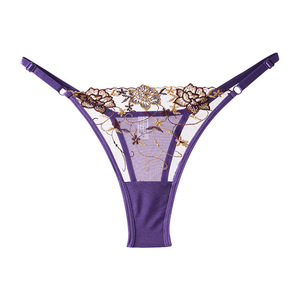 Braguitas de encaje morado para mujer al por mayor, con bordado, transparentes, de malla, sexys, cómodas, ultrafinas y de talle bajo - Product Image 1