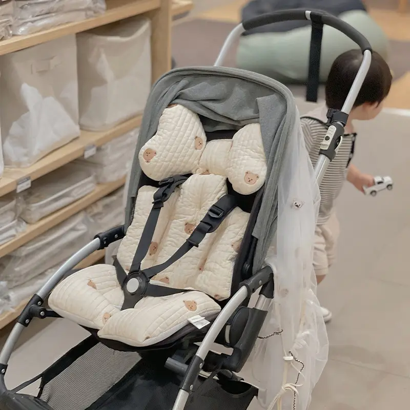 Baby Stroller Accessories Cute Bear Seat Cushion for Children Stroller Mattress Car Seat Embroidery Cotton Diapers Nappy Pad