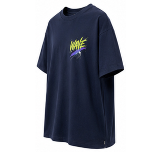 <b>Men</b> Navy Blue Wave Printed Round Neck T Shirt Casual Cotton Graphic Tee Loose Fit Daily Wear Summer Fashion Streetwear - Product Image 2