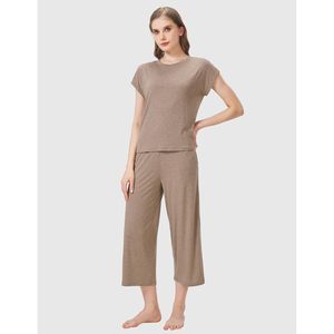 Ensemble de pyjama capri pour femme, vente en gros OEM, manches courtes, vêtements de nuit 2 pièces, loungewear en viscose de bambou, ensembles de pyjamas, loungewear pour femme - Product Image 2