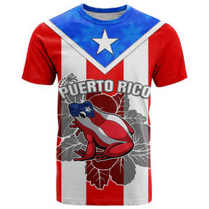 Camiseta de Puerto Rico con el Símbolo de la Rana <span class=keywords><strong>Coqui</strong></span> y Diseño de Bandera Desgastada, Camisetas Deportivas Casuales de Cuello Redondo de Puerto Rico al por Mayor - Product Image 3