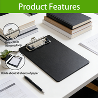 Portapapeles Pequeño A7 de Plástico, Mini Portapapeles Negro de Una Sola Capa con Clip Resistente y Logotipo Personalizable