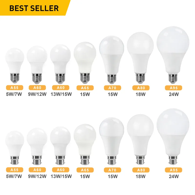 Bombilla LED en forma de globo, Bombilla de 220v, 110v, para México, Perú, Brasil, E27, E26, B22, 5w, 7w, 9w, 12w, 15W, 18W, 20w, CRI95, plástico de aluminio, SMD, el más vendido