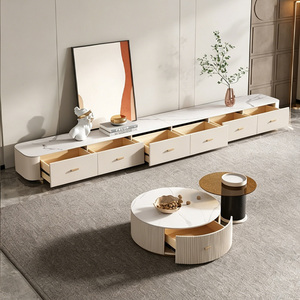 Set di Mobile TV e Tavolino da Caffè in Pietra Sinterizzata di Lusso Italiana, Mobile Moderno per Soggiorno con Design a Trama Verticale - Product Image 2