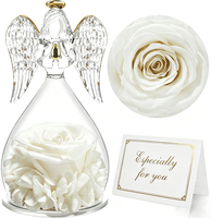 Rose éternelle préservée faite à la main, petit ange sous cloche en verre, boîte cadeau décorative, Saint-Valentin, Noël, remise de diplôme