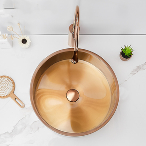 Lavabo Moderno Rotondo in Acciaio Inox 304 Oro Rosa, Profondità 12,5 cm, con Piedistallo per Hotel, Bar, KTV, Bagni Commerciali - Product Image 4