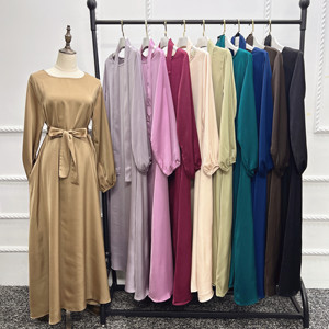 Abaya Dubai Turquía Color sólido Simple Modest Kaftan Ropa islámica Cerrado Manga larga Vestidos musulmanes para mujeres - Product Image 2