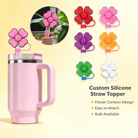 Cache-pailles en silicone personnalisé, motif fleur colorée, dessin animé, anti-poussière, pour gobelet, décoration de pailles sur mesure