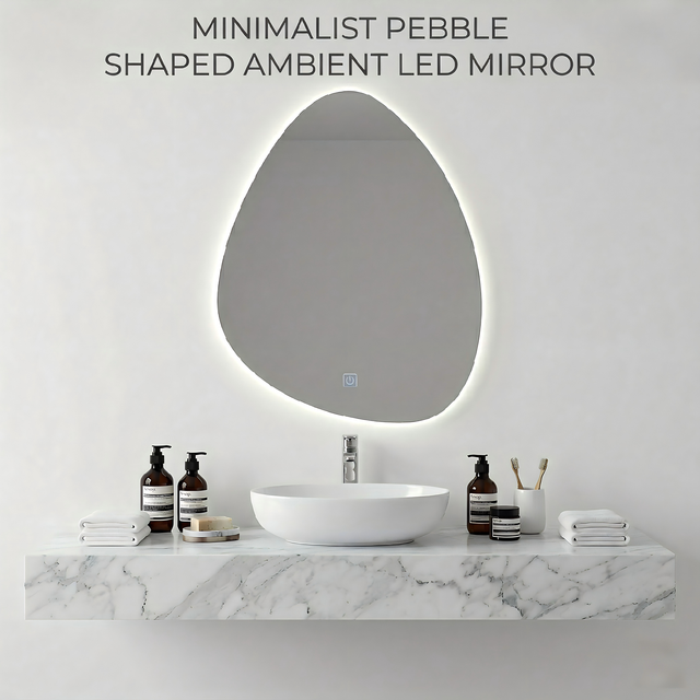 Kingstin Asymmetrical LED Bathroom Mirror Pebble Irregular Wall Mounted Lighted Vanity Mirror 3 Colors Dimmable
