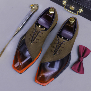 Zapatos de hombre de estilo británico, cosidos, de cuero vacuno y gamuza, para novio de boda, banquete, o informales de negocios, con cordones. - Product Image 4
