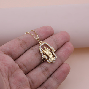 Collier Main de Fatima en Zircon Cubique <span class=keywords><strong>Micro</strong></span>-Pavé pour Anniversaire, Finition Longue Durée, Bijoux Catholiques en Gros - Product Image 6