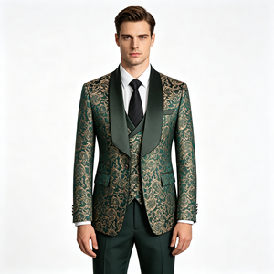 Completo <span class=keywords><strong>da</strong></span> Uomo Tre Pezzi Personalizzabile all'Ingrosso: Abito <span class=keywords><strong>da</strong></span> Cerimonia in Jacquard ad Alta Densità, Gilet e Pantaloni - Product Image 1