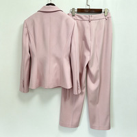 Costume deux pièces pour femme Ocstrade avec broderie florale, col cranté, blazer rose, pantalon droit, vêtements d'hiver pour femme, ensemble deux pièces