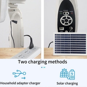 Ventilateur sur pied à 5 pales, alimenté par énergie solaire et batterie, avec télécommande et hauteur réglable pour usage domestique - Product Image 3