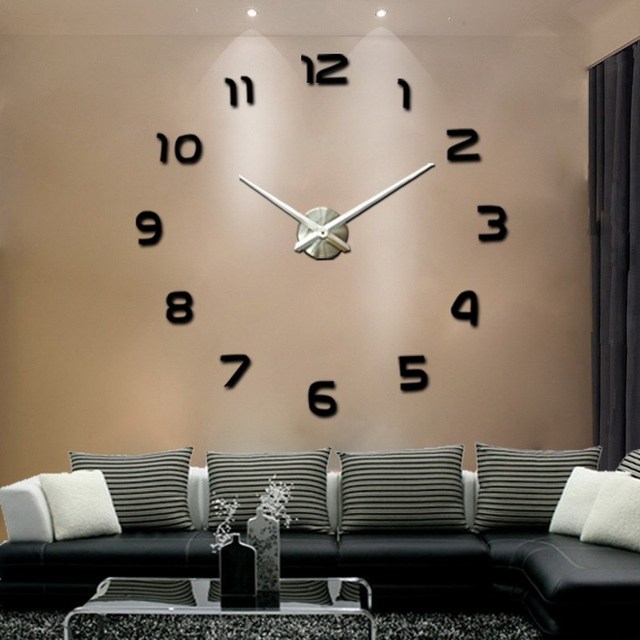 3D Three-dimensional Wall Clock for Living Room Simple Personality Digital Creative Art Wall Sticker Fashionable Single Face