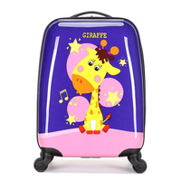 Valise à roulettes de 16 pouces avec motif de dessin animé animal violet, coque rigide imprimée sur PC, bagages pour enfants