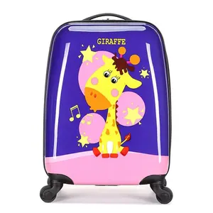 Valise à roulettes de 16 pouces avec motif d'animal de dessin animé violet, valise Pc à coque rigide imprimée, bagages pour enfants