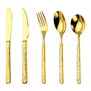 Ensemble de couteaux et fourchettes à steak en acier inoxydable 304 avec manche à motif pierre et finition miroir pour usage hôtelier et en restaurant - Product Image 5