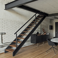 Escalier droit sur mesure en acier et bois avec poutre intégrale, pour loft, villa, duplex, grenier, avec garde-corps en verre unilatéral