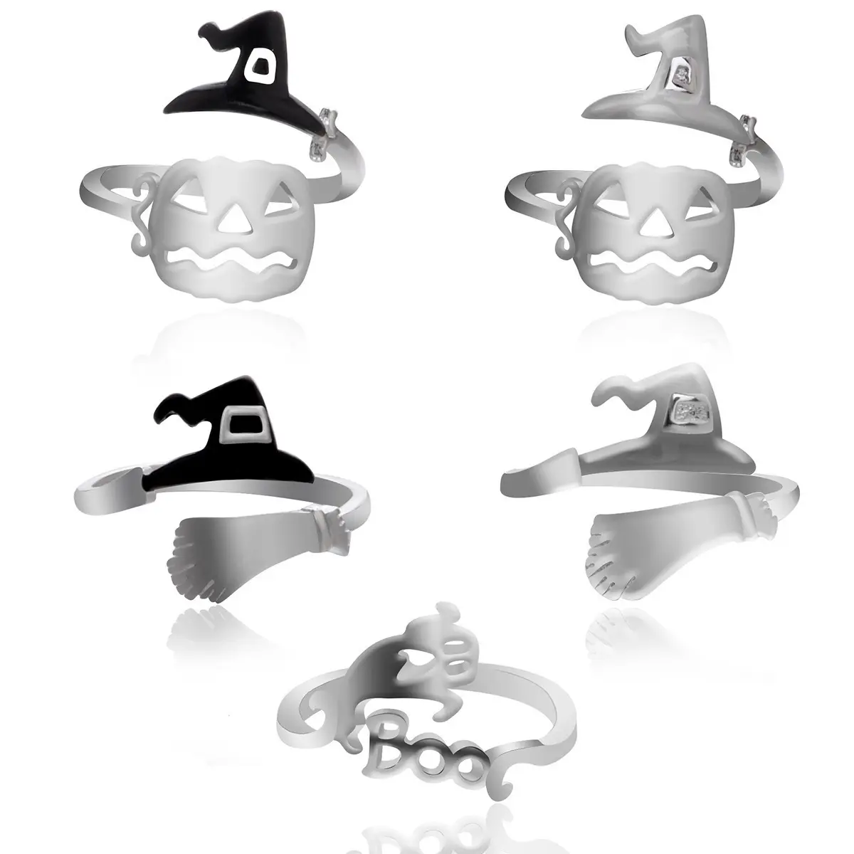 Diseño creativo Halloween calabaza parodia fantasma bruja sombrero escoba anillo de apertura joyería de moda anillo accesorios femeninos regalo