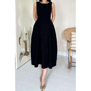 เดรสสีดำแบบไม่มีสายรัดไหล่ ทรงเอไลน์ เอวธรรมชาติ ผ้าลินินทอ ระบายอากาศได้ดี เหมาะสำหรับใส่ในชีวิตประจำวัน - Product Image 2