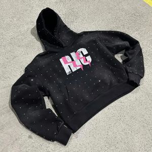 Sweat à capuche pour homme personnalisé en coton 100% imprimé numérique, lavage à l'acide, surdimensionné, 500 g/m², avec strass - Product Image 1