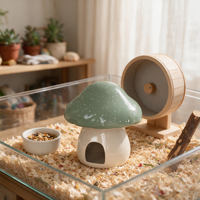 Maison pour hamster en céramique personnalisable en forme de champignon vert, abri pour petits animaux, grotte mignonne pour animaux de compagnie, abri de sommeil en porcelaine, vente en gros